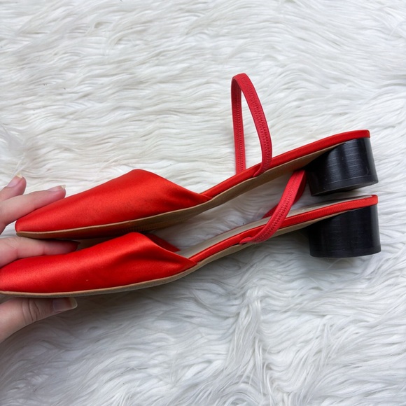 Everlane Tapered Square Toe Slingback Heel Red Satin Orange Womens Size 10.5 - Picture 7 of 9
